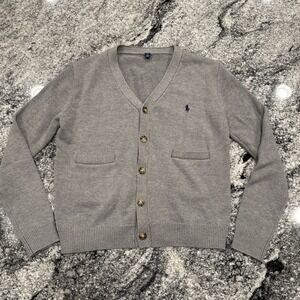 Vintage Polo Ralph Lauren Cardigan Sweater Men's Medium Pockets Grandpa Gray